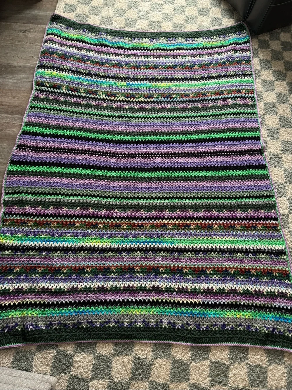 VTG Handmade Crochet Granny Square Afghan Blanket Throw Multi Color Boho Purple